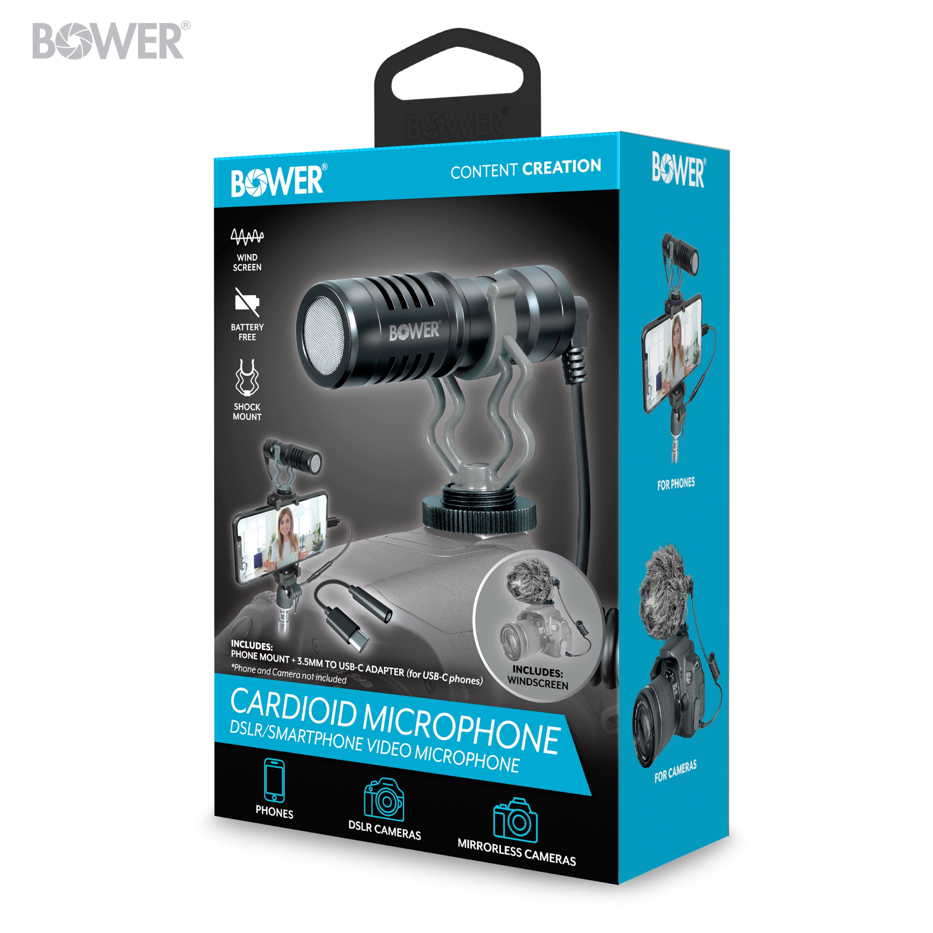 Bower Cardioid Condenser Microphone for Smartphones and DSLRs