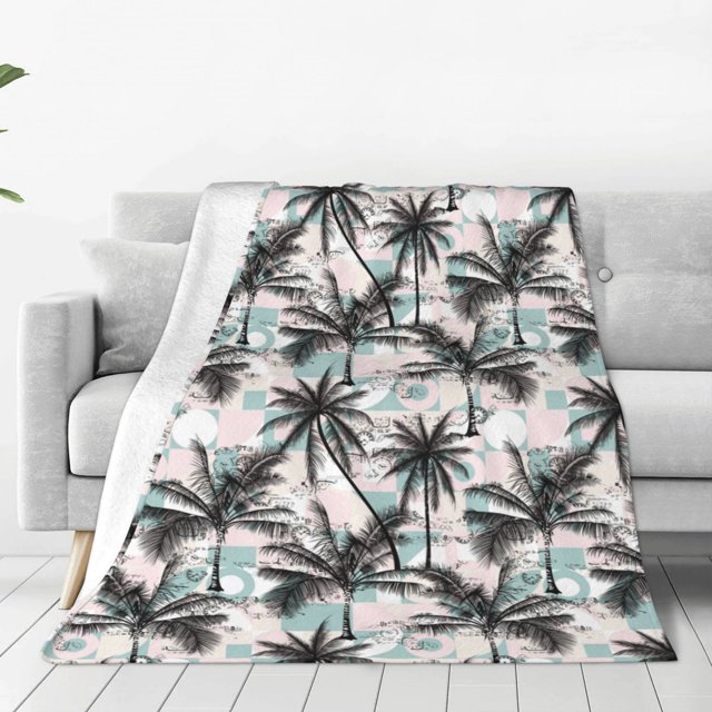 Fotbe Hawaii Palms Manta de Franela Acolchonada con Estampado, Súper Suave y Esponjosa, Extra Grande para Sofá, Cama, Uso Todo el Año-80"x60"