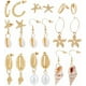 thumbnail image 1 of Juego de 9 pares de pendientes de concha, estrella de mar y océano dorado, joyería para mujer, ideal para fiestas en la playa, vacaciones, verano, con temática de pendientes de 0,55 a 2,1 pulgadas., 1 of 5