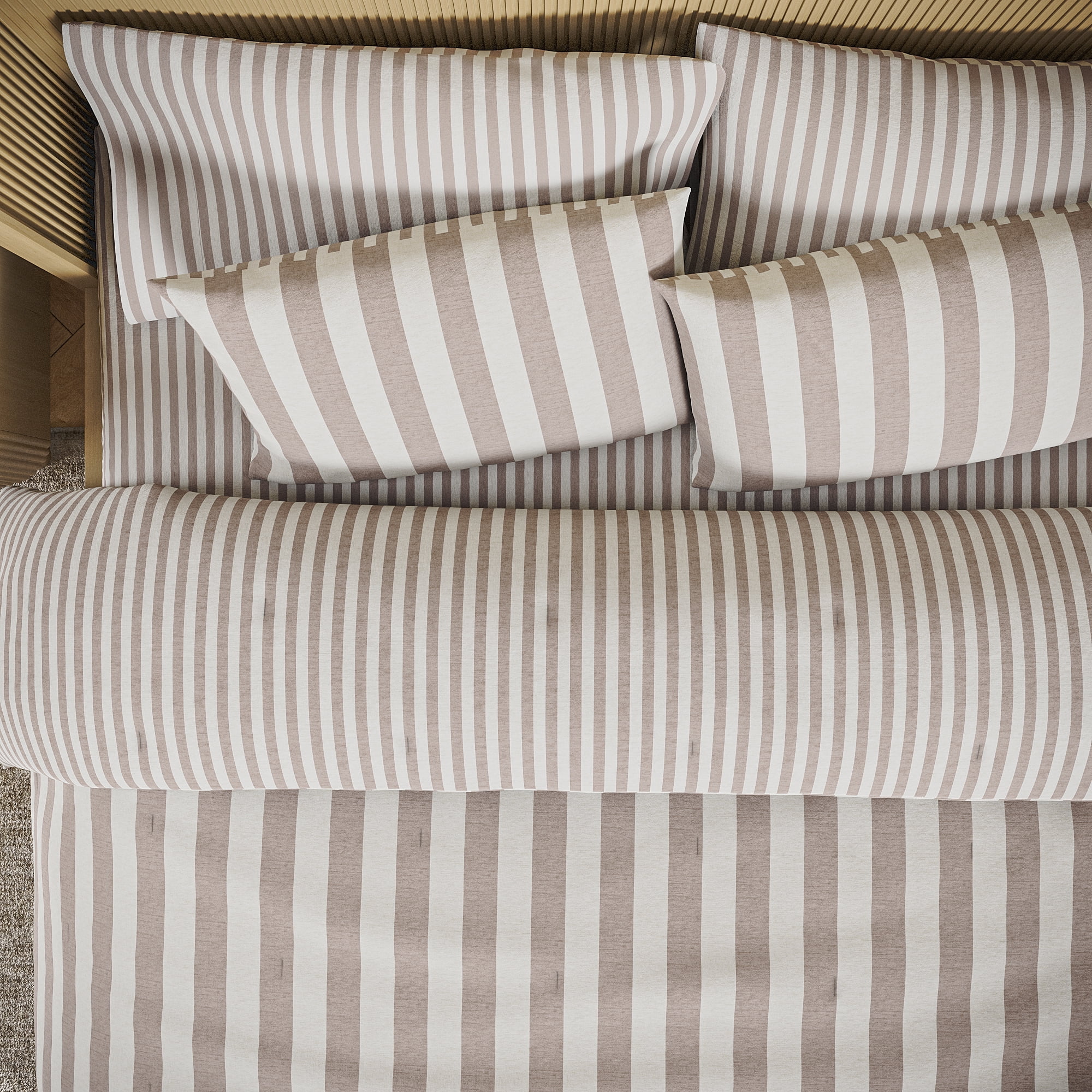 Beautiful 100% Cotton Striped 3-Piece Natural Comforter Set, Full/Queen by Drew Barrymore