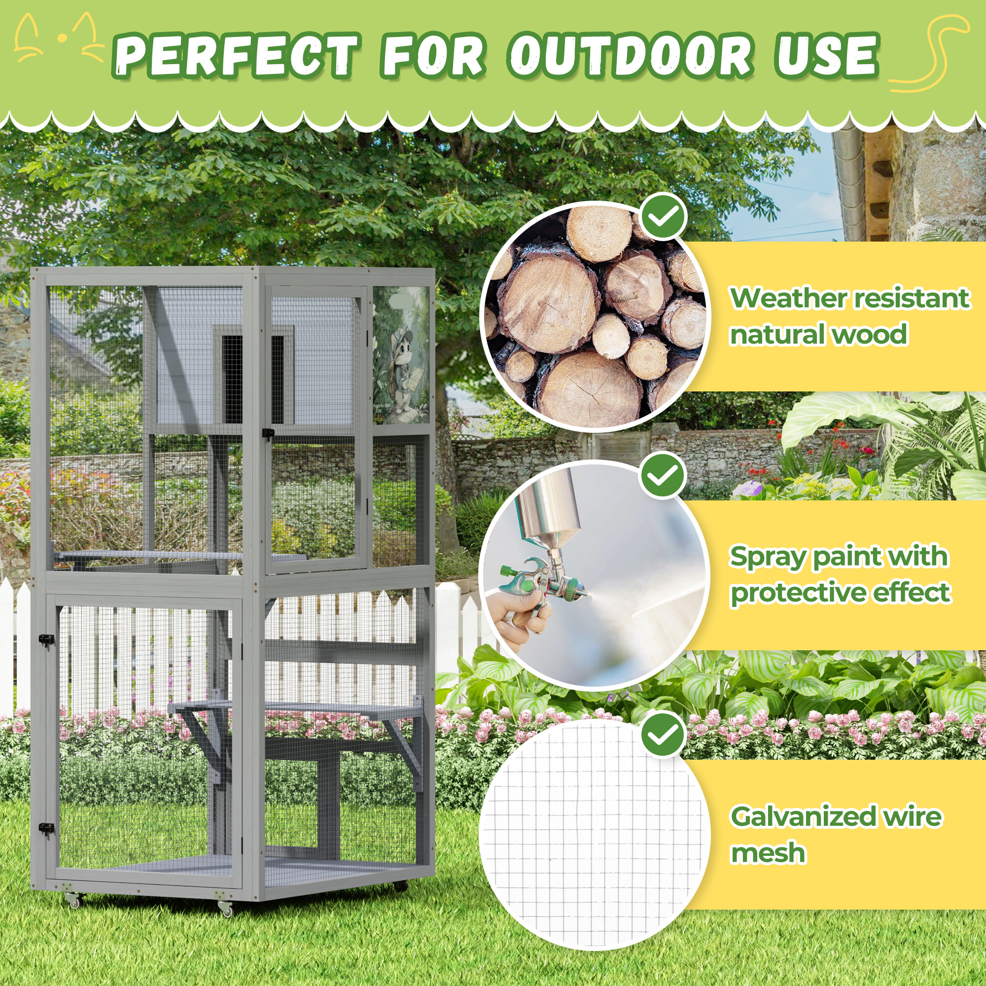 COZIWOW Catio on Wheels for Patio, Outdoor Cat Enclosure Window Access