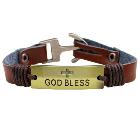 - God Bless Bracelet Christian Religious Leather Style Jesus God Bless Perfect Gift, J-426
