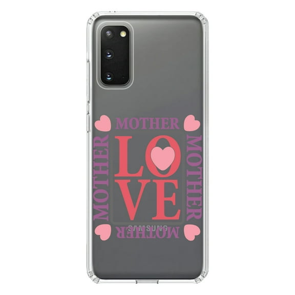 DistinctInk Clear Shockproof Hybrid Case for Galaxy S20 / S20 5G (6.2" Screen) - TPU Bumper Acrylic Back Tempered Glass Screen Protector - Love Mother Hearts Pink Purple