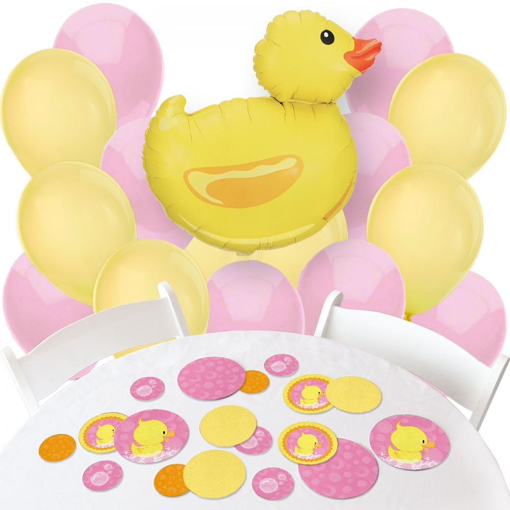 Pink Ducky Duck Confetti And Balloon Girl Baby Shower Or