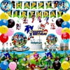 Sonic Theme Birthday Party Supplies-Hedgehog Sonic Party Supplies for Kids with Banner,Plates,Cups,Napkins,Tableware,Hanging Swirl Decorations,Ballons for 16 Guest