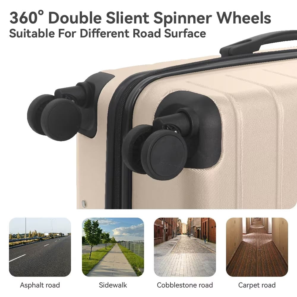 Avobird 3-Piece 20''24''28'' Hardshell Luggage Sets for Business, Trip, Lightweight Suitcase with Rolling Wheels TSA Lock & Moulded Corner, Beige