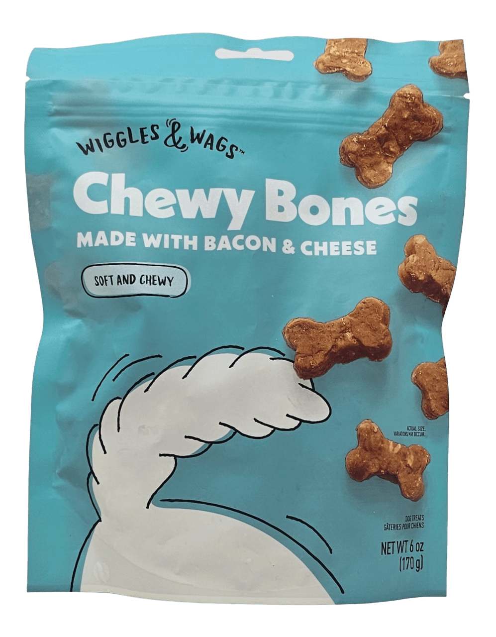 Wiggles & Wags Chewy Bacon and Cheese Bones Dog Treats, 6oz, Pack of 2