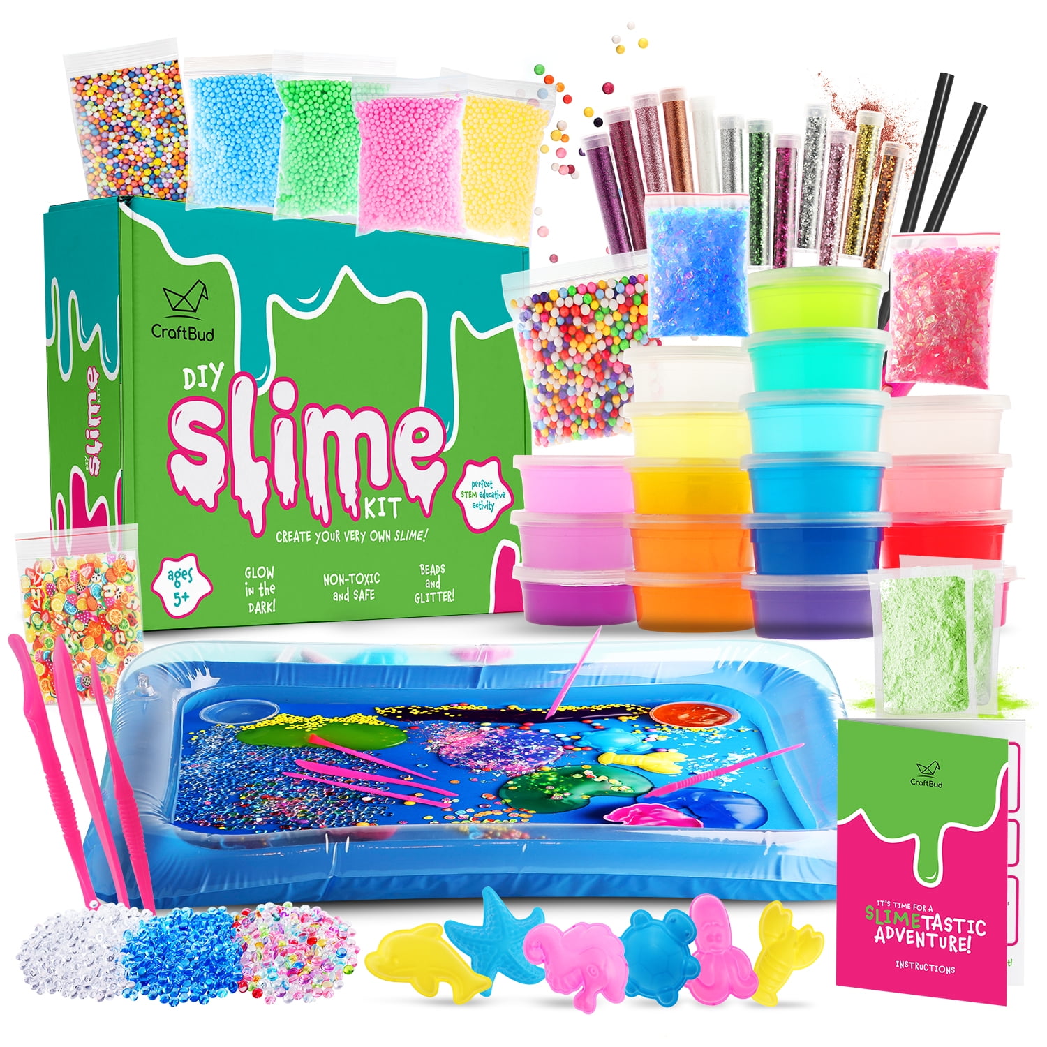 CraftBud Slime Kit for Boys, 18 Color DIY Arts and Crafts for Kids, Glow in the Dark Slime Making Kit, Girl Toys Ages 8 - 11,