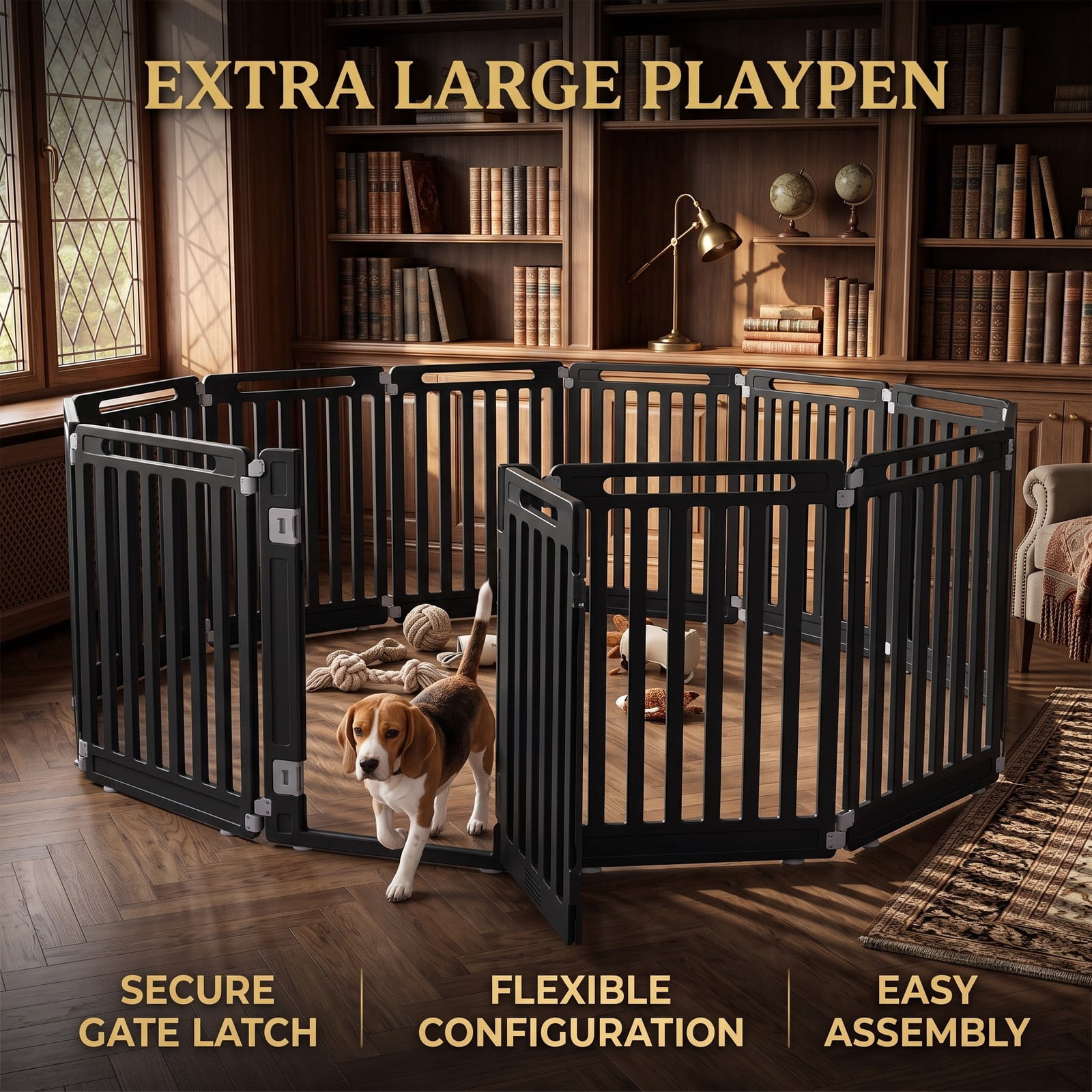 ALPULON 12-Panel Dog Playpen 31.5 Inch Height Indoor Outdoor Pet Fence Foldable HDPE Puppy Exercise Pen Enclosure Kennel for Small Medium Dogs, Black