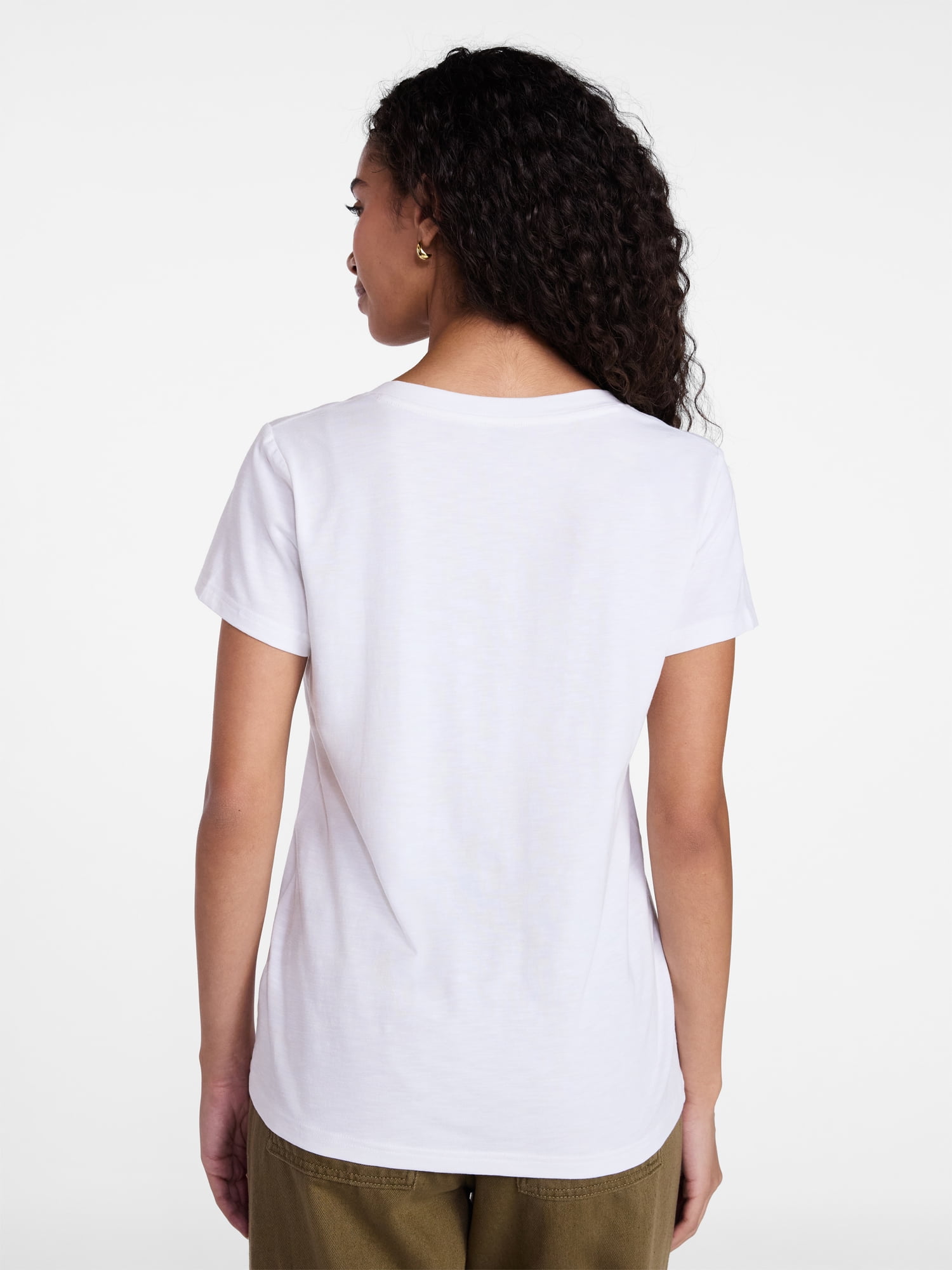 Time and Tru Women’s V-neck Slub Tee with Short Sleeves, Sizes 1X-4X