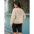 thumbnail image 4 of Unique Bargains Women Crew Neck Fleece Pullover Oversized Cropped Sweatshirt L Khaki, 4 of 7