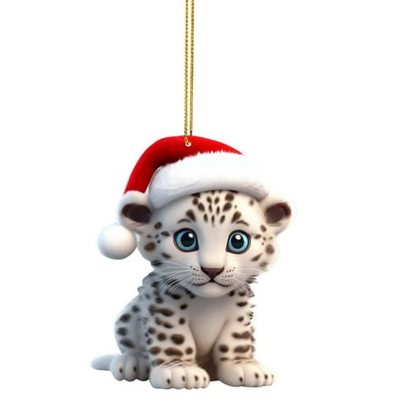 

Snow Leopard Baby Christmas Tree Hanging Charm Snow Leopard Baby Car Decoration Bag Hanging Flat Acrylic Christmas Tree Pendant Hanging