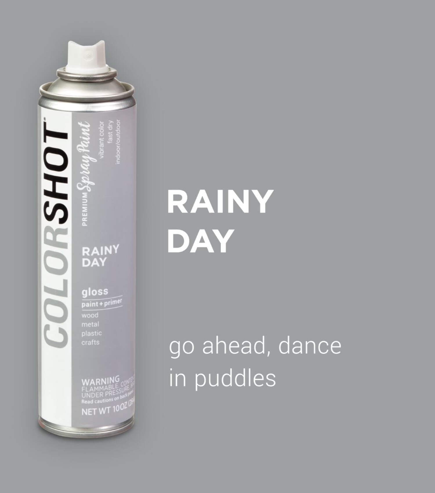 COLORSHOT Gloss Spray Paint, Rainy Day (Gray) 10 oz. 4 Pack, Fast-Drying Acrylic Paint, Indoor & Outdoor Use