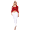 thumbnail image 6 of YEMAK Women's 3/4 Sleeve V-Neck Polka Dot Cropped Bolero Sweater Cardigan MK8213-RED/BLACK-L, 6 of 6