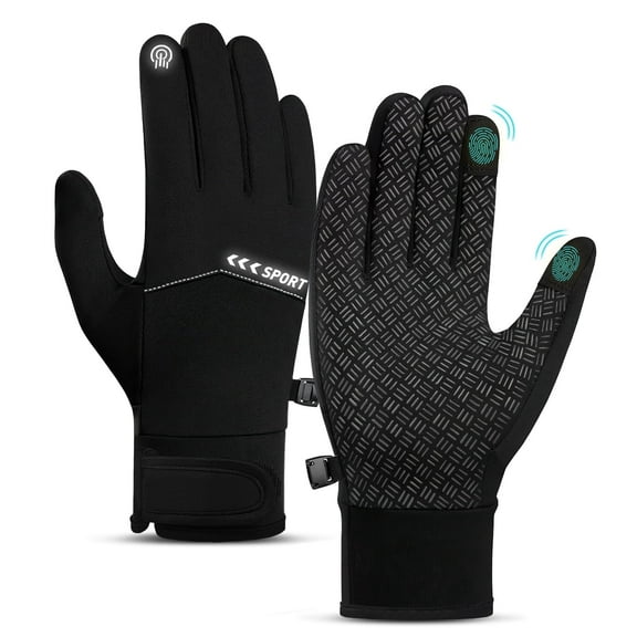 Men Women Winter Gloves With Touchscreen Fingers Anti-Slip Thin Waterproof Warm Thermal Snow Gloves Cold Weather Bike Glove for Ski Running Driving Cycling Snowboarding Hunting Black L