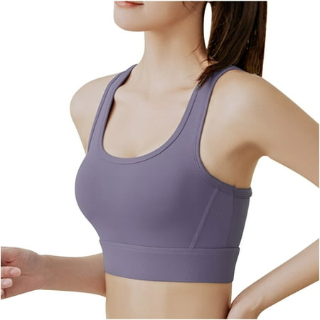 Comfortable Bras Women Breasted Back Running Bralettes Yoga High Strength Shock-Proof Backless Bra Sports Underwear V-Neck Padded Bra Hook and Eye Closure Balconette Bra Style Y-551   Purple S