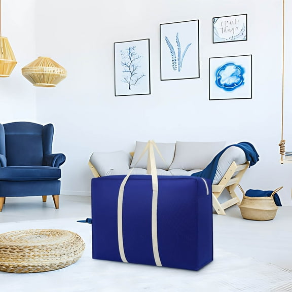 Dademeo Storage Bags for Clothes with Handles,Canvas Space Saving Collapsible Storage Tote Boxes with Carry Strap for Clothes Pillows Blankets Stuffed Animals Organizer