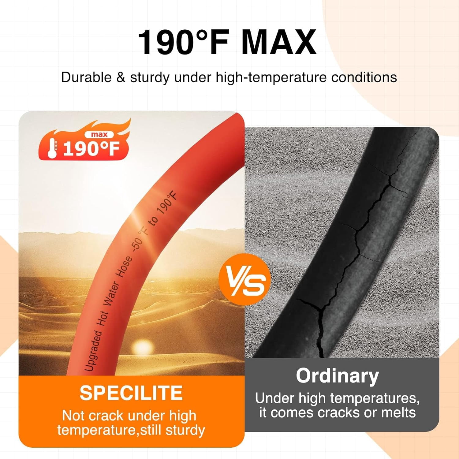 5/8" Hot/Cold Short Leader Garden Water Hose 5 ft, -50℉-190℉, Flexible & Lightweight Rubber Pipes With 3/4" Brass Fittings for Yard, Outdoor, Farm, Red