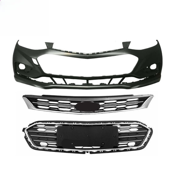 Suitable for Chrome Bumper Cover and Grille Kit for 2016-2018 Chevy Cruze LS LT Hatchback - Upper & Lower Grille Replacement (3 Pieces) - Part CG318438LD