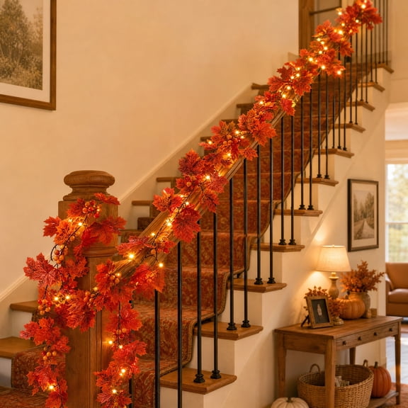 Thanksgiving Maple Leaf Vine, Fall Harvest Garland Decor, Artificial Autumn Rattan Decoration, Halloween Seasonal Door Wall Fireplace Ornament, Farmhouse Holiday Accent