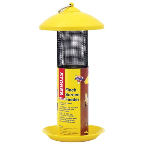 Stokes Select Finch Screen Birdfeeder with Metal Roof, Yellow, 1.1 lb Seed Capacity by Hiatt Mfg