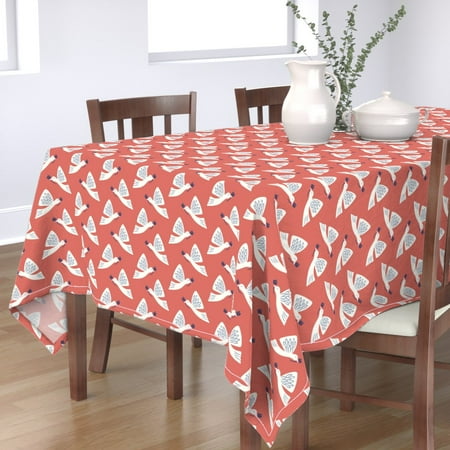 

Cotton Sateen Tablecloth 70 x 108 - Doves Red Large Bird Christmas Whimsical Festive Scandinavian Print Custom Table Linens by Spoonflower