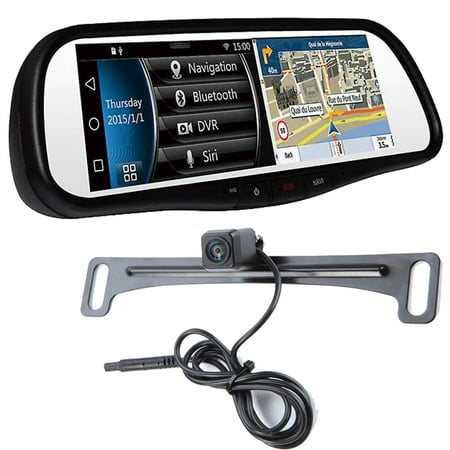 Voxx RVM740SM 7.8" Android Based Smart Touch-Fre Bluetooth Rearview Mirror DVR + Plate-mount backup camera with parking lines