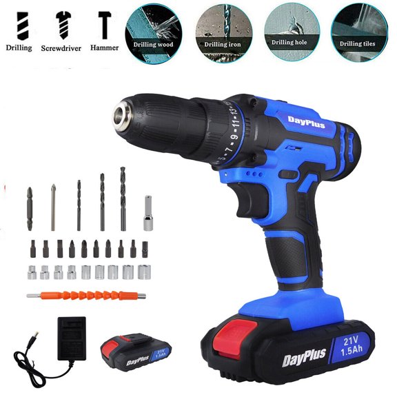 Bowoshen 21V Cordless Drill Electric Driver Screwdriver Li-ion Battery Charge Power Tools