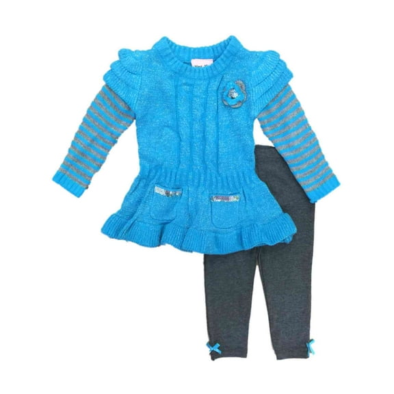 Infant & Toddler Girls Outfit Metallic Blue Stripe Sweater & Leggings Set 18m