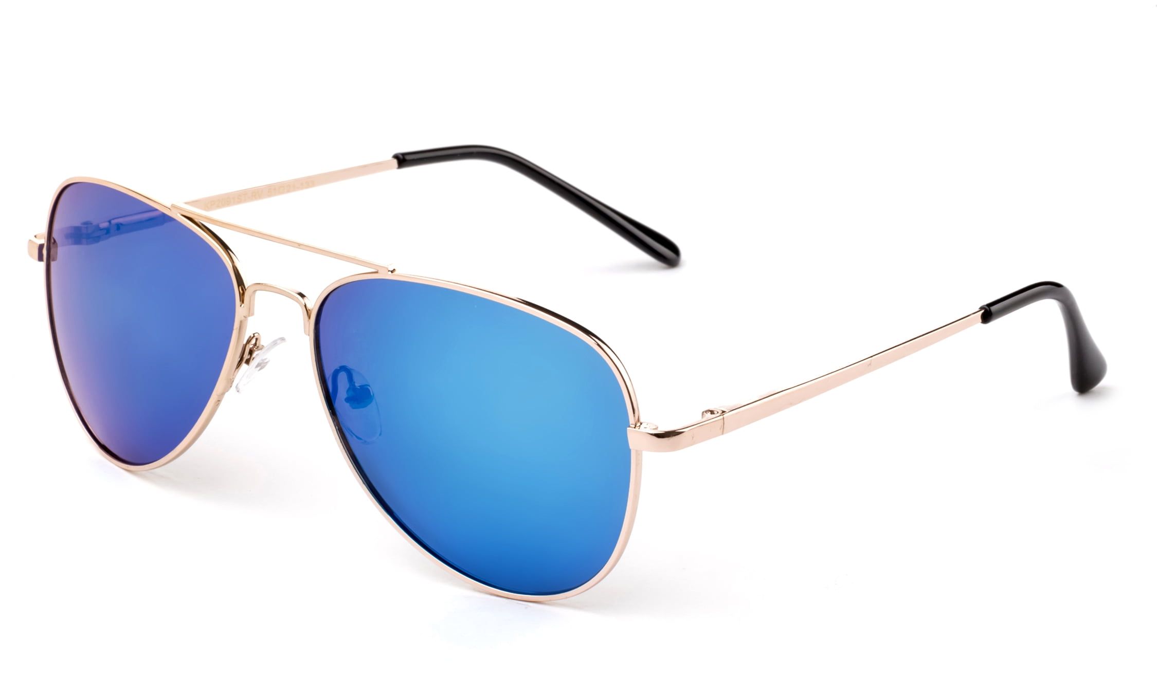 Newbee Fashion -Comfortble High Quality Durable Fashion Metal Aviator Sunglasses for Girls & Boys Polular Flash Mirror Lens UV Protection with Carrying Pouch (4-16 Years)