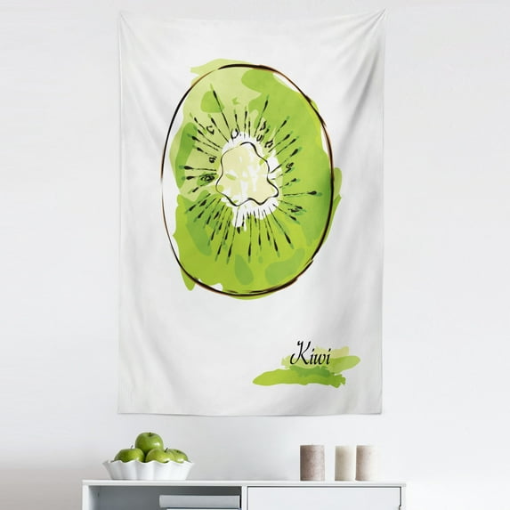 Kiwi Tapestry, Illustration of Exotic Fruit Halved Round Slice, Fabric Wall Hanging Decor for Bedroom Living Room Dorm, 5 Sizes, Lime Green Yellow, by Ambesonne