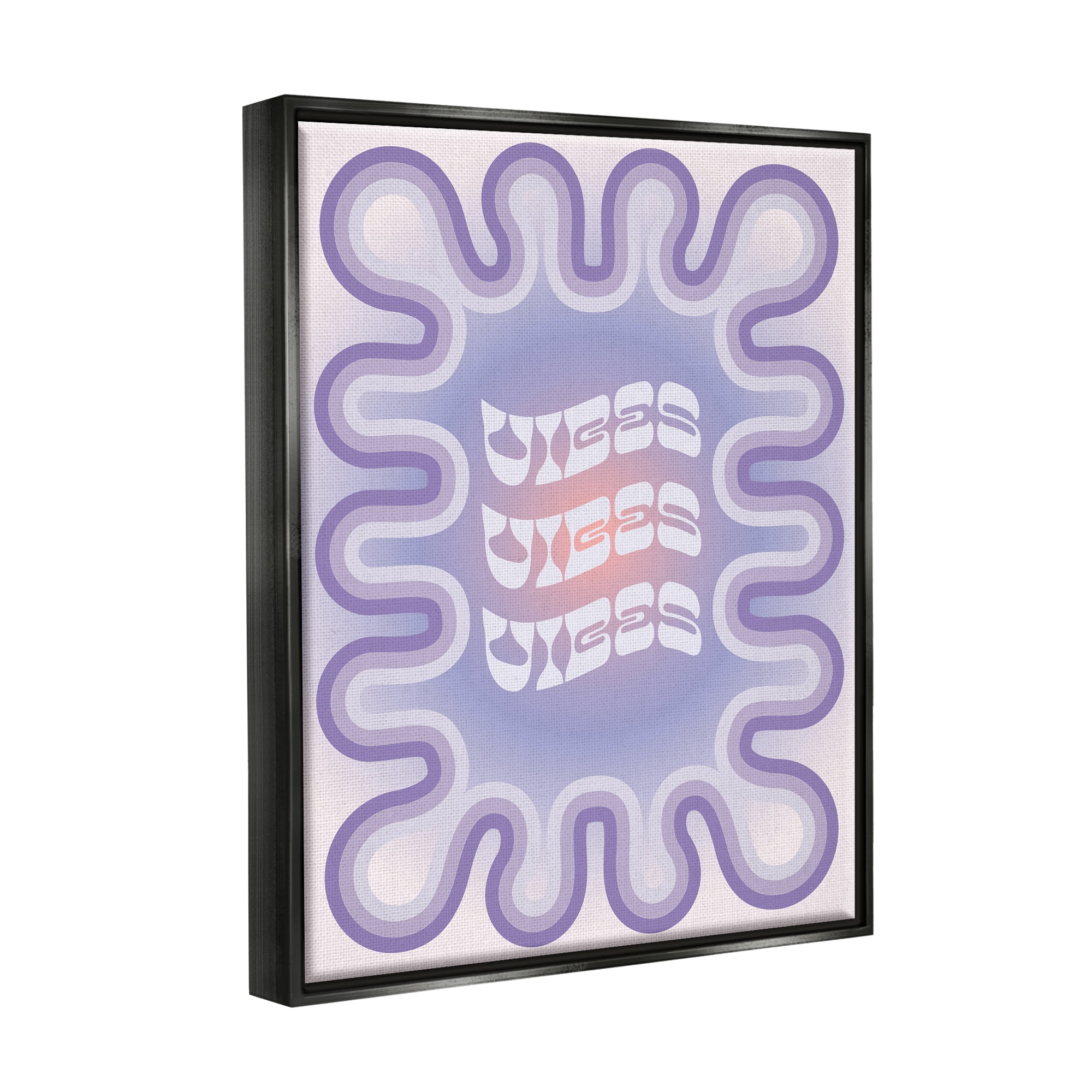 Stupell Industries Vibes Purple Groovy Abstract Inspirational Painting Black Floater Framed Art Print Wall Art