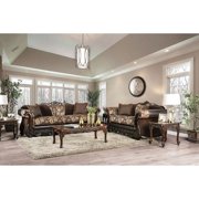 Traditional Brown & Gold Chenille Sofa and Loveseat FOA Newdale