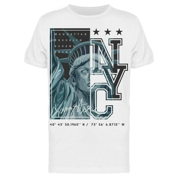 Nyc Coordinates T-Shirt Men -Image by Shutterstock, Male 3X-Large