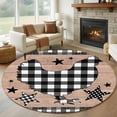 thumbnail image 3 of 8ft Washable Large Round Rug, Farm Animals Non-Slip Circle Area Rug for Living Room Dining Room, Star Hen Brown Wood Striped Black Plaid Indoor Floor Mat for Home Decor, 3 of 9