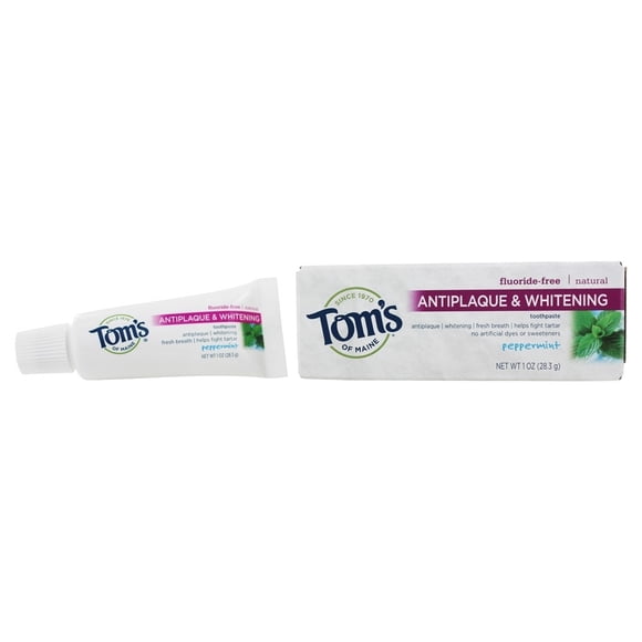 Tom's of Maine - Dentifrice Naturel Antiplaque et Blanchissant Sans Fluor Format de Voyage Menthe Poivrée - 1 oz