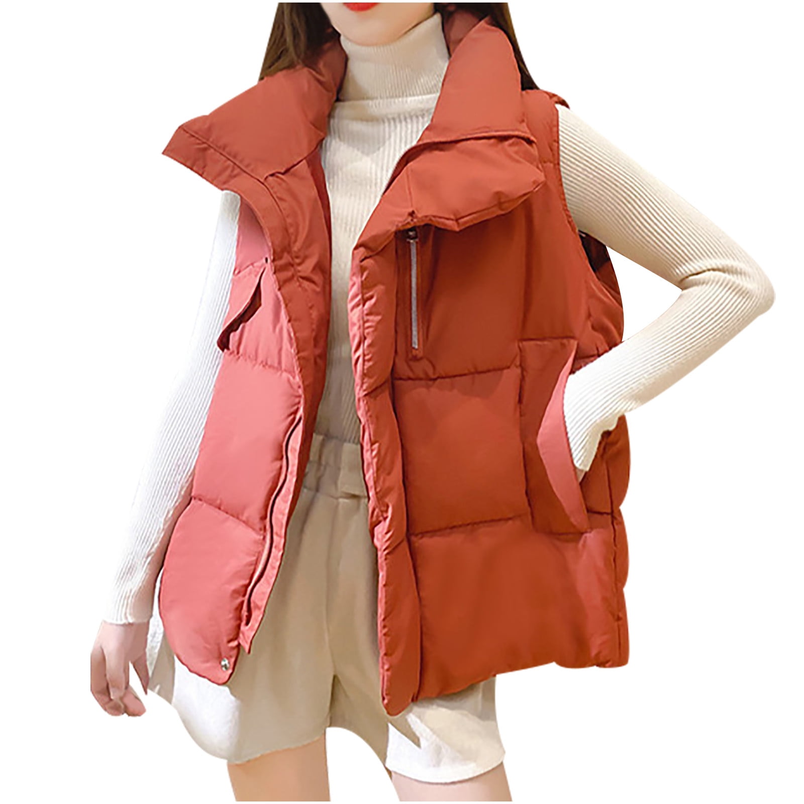 Transer Womens Winter Warm Zipper Pockets Slim Sleeveless Jacket Vest Gilet Waistcoat Coat 