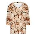 thumbnail image 4 of aohooy Halloween Tshirts Women Funny Three Quarter Sleeve Plus Size Graphic T-Shirts Holiday Festivel Party V Neck Tunic Tops Multicolor,XXXL, 4 of 5