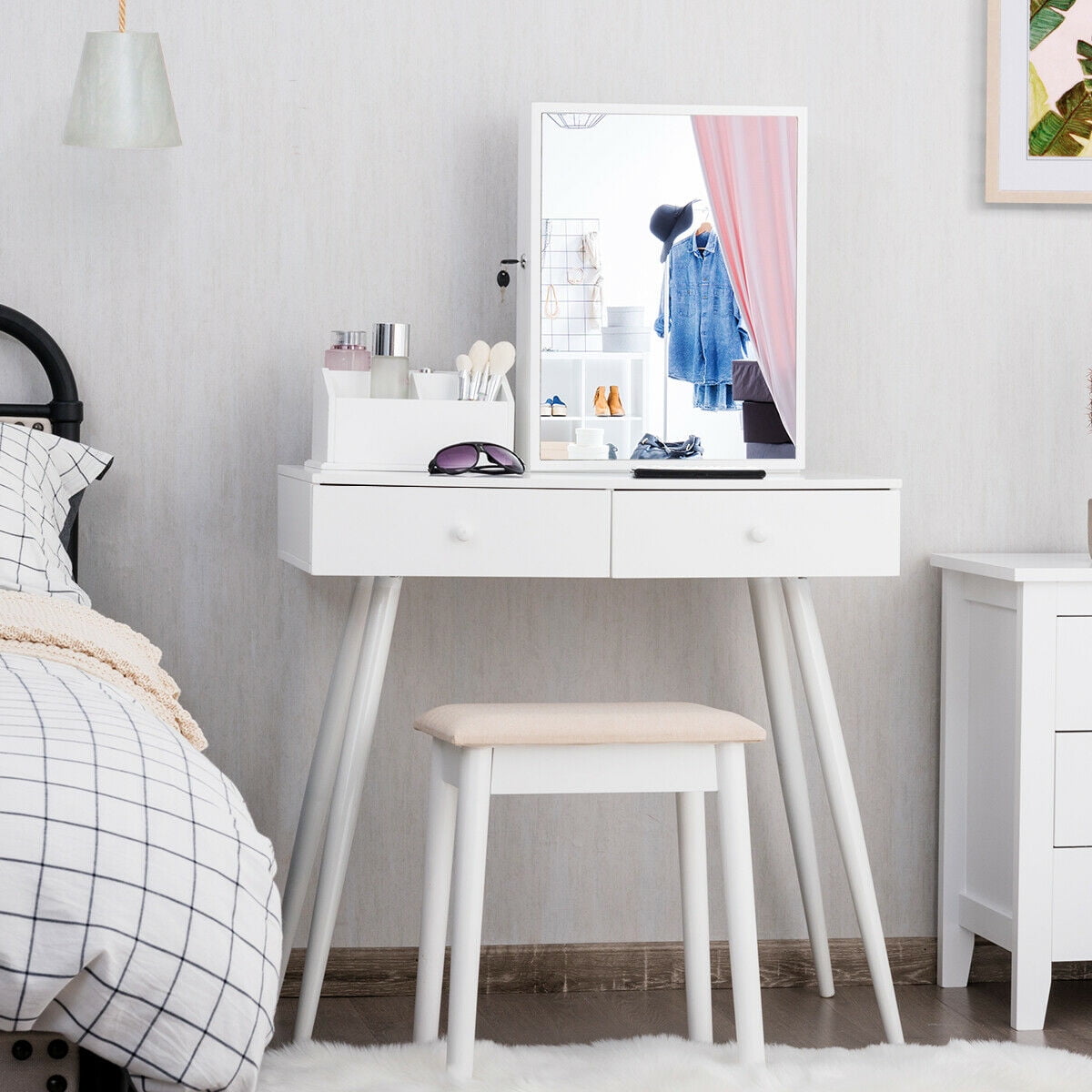 Costway Vanity Table Dressing Table Lockable Jewelry ...