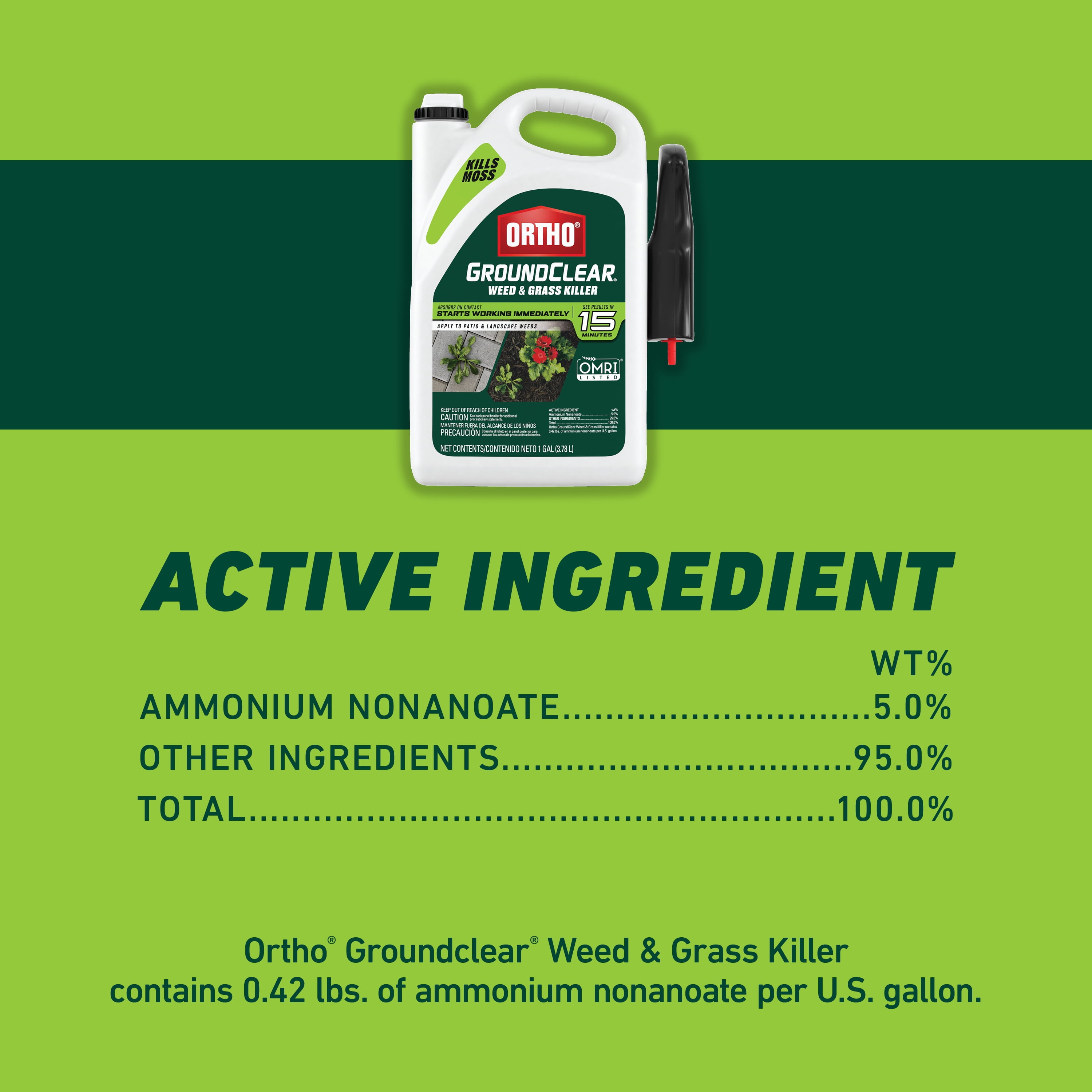 Ortho GroundClear Weed and Grass Killer, Kills Moss and More, OMRI Listed, 1 gal.