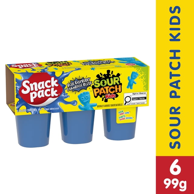 Snack Pack Sour Patch Kids Gelatin Blue Raspberry, Naturally Flavoured
