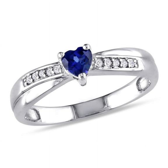 AMOUR Created Blue Sapphire and Diamond Accent Heart Ring In Sterling Silver