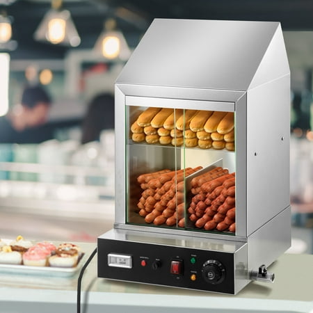 

BENTISM Hot Dog Warmer 36 L 2-Tier Hot Dog Steamer for 200 Hotdogs & 42 Buns 1200W Electric Bun Warmer Cooker with Rotary Knob Temp Display 7.5 L Water Tank Stainless Frame and Tempered Glass Doors