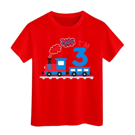 Byoo Little Boy's Birthday T Shirts Train Graphic Crew Neck Short Sleeve Summer Tee Tops Breathable Kids Tee Shirts