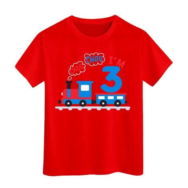 TAIAOJING T-Shirts Polyvalents Garçon Fille, Imprimé de Train de Dessin Animé, Manches Courtes, Col Rond, T-Shirts Stylés, Haut Décontracté pour Tout-Petit à Adolescent, Coupe Décontractée, Léger, Tenue Quotidienne