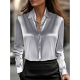 thumbnail image 5 of BadPiggies Womens Satin Silk Button Down Shirts Soft Silky Long Sleeve Business Shirts Dress Blouses Tops (XL, Gray), 5 of 9