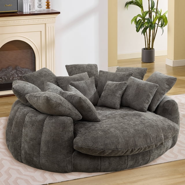 Pouf géant Noble House, méridienne moelleuse et lit convertible, gris