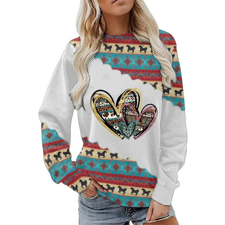 Womens Aztec Sweater Geometric Print Long Sleeve Top Cute Western Cowgirl  Clothes T Shirt Pullover Sweatshirts : : Clothing, Shoes 