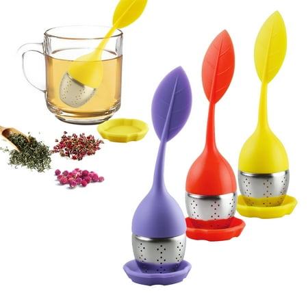 

Leaf Tea Infuser for Tea Pot Mug Cup- Loose Tea Strainer Steeper for Fennel Tea Rooibos Tea Herbal Team Yellow Red Purple Set 3