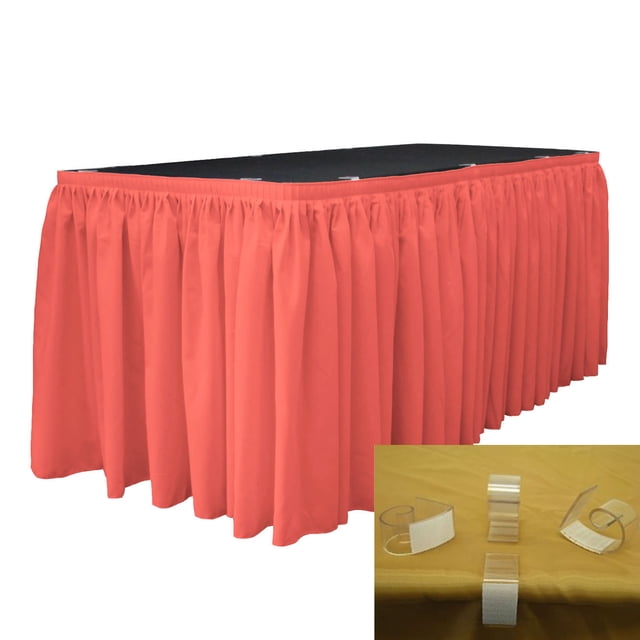 LA Linen Polyester Poplin Table Skirt 14 -Foot by 29-Inch Long with 10 L-Clips, Coral